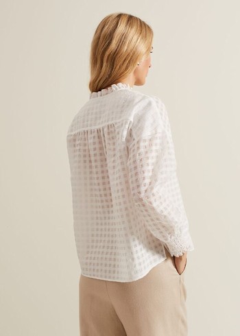 Phase Eight Tara Textured Frill Shirts White Australia | KG3928715